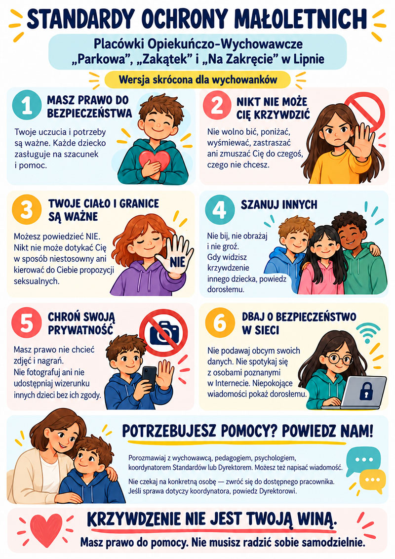 Obrazek to plakat odnośnie standardów ochrony małoletnich